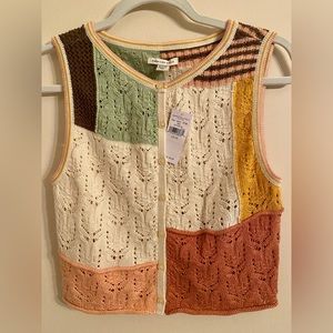 NWT American Eagle Patchwork Button-Up Sweater Vest